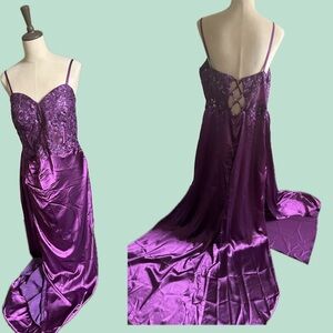 Elegant Purple Satin lace sequin ballgown